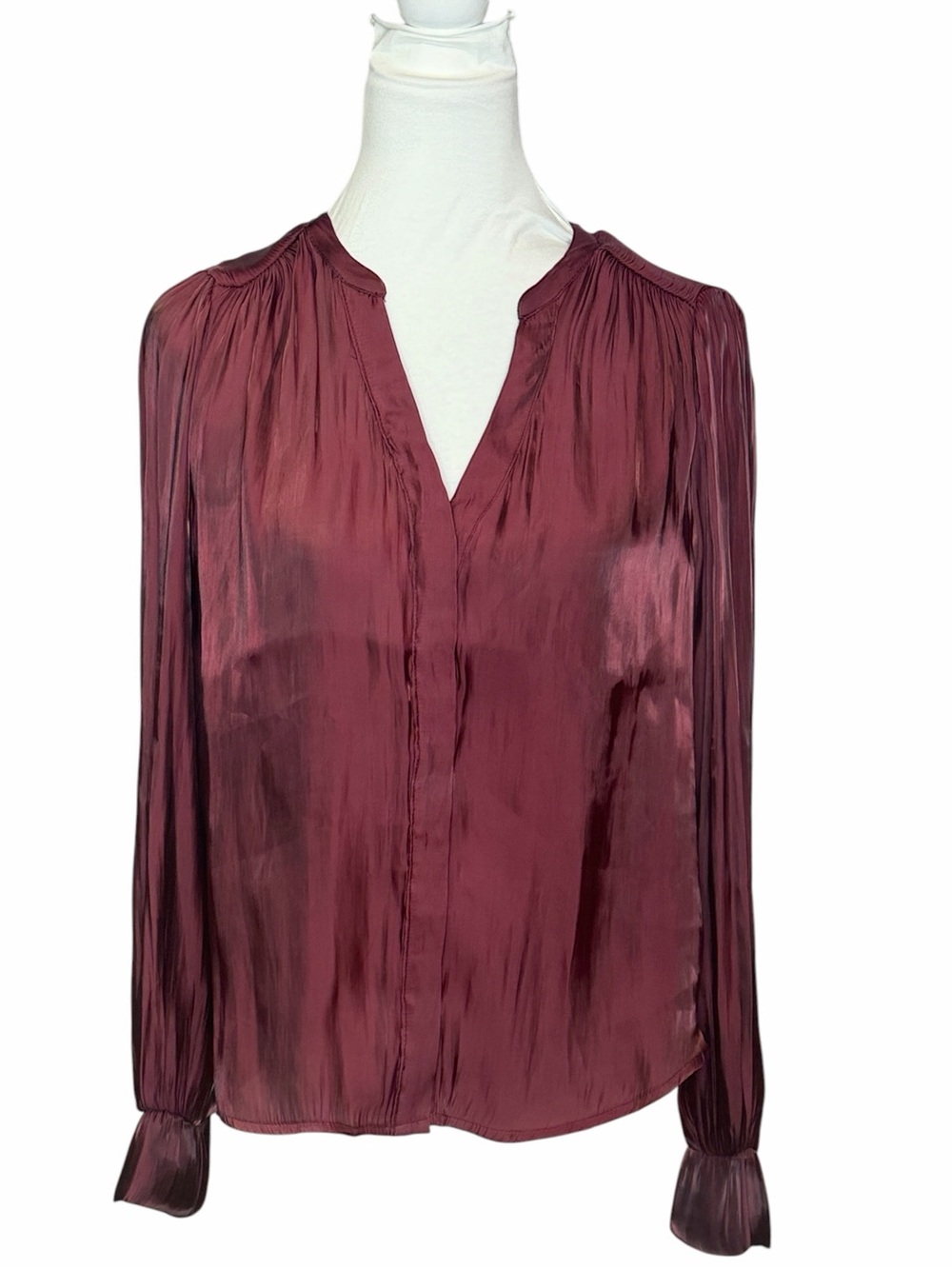 Melloday Satin-Look Burgundy Blouse